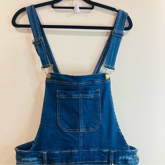 WAX Jean Sz 1XL Distressed Mid Wash Denim Overalls  New with Tag - Picture 5 of 12
